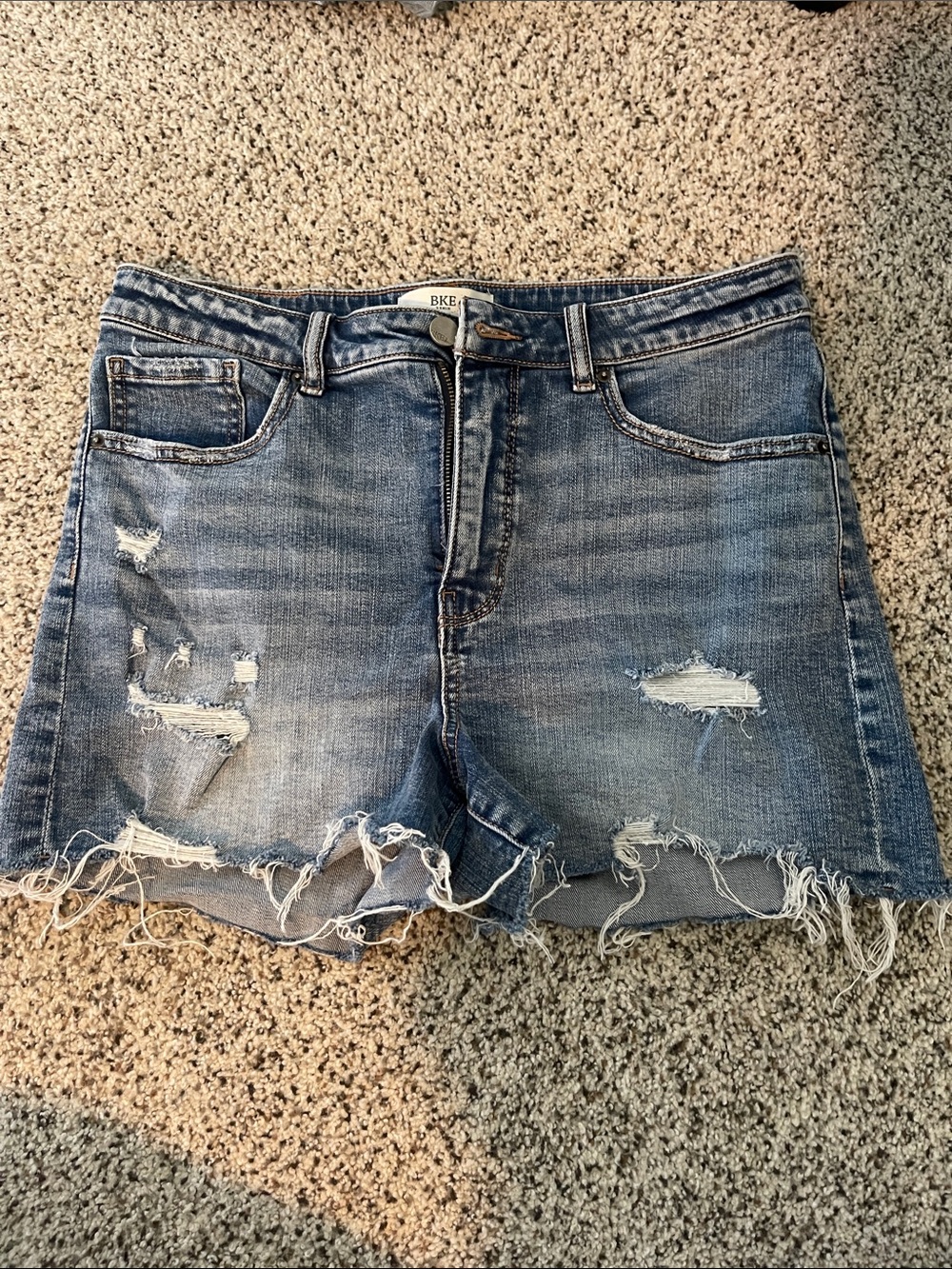 BKE Light Blue Distressed Frayed Hem Jean Shorts